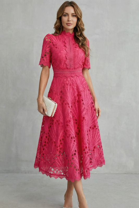 Elegant Midi Lace Dress - Sophisticated Elegant Dress
