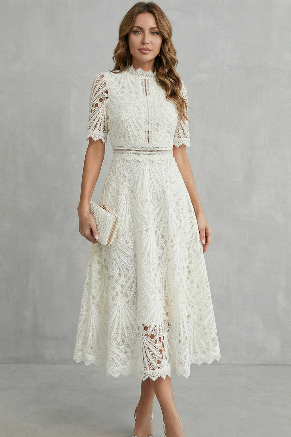 Elegant Midi Lace Dress - Sophisticated Elegant Dress