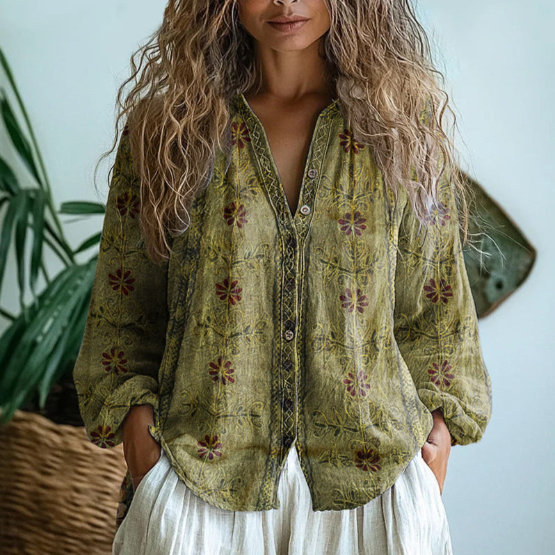 Brianna Shirt - Elegant Vintage Floral Print