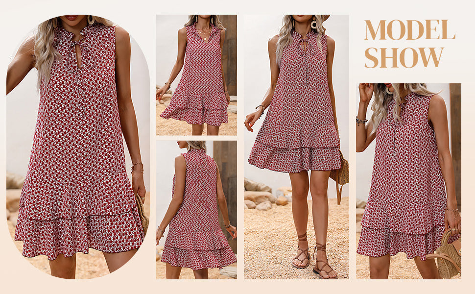 Women's Dress with Bow and Geometric Pattern