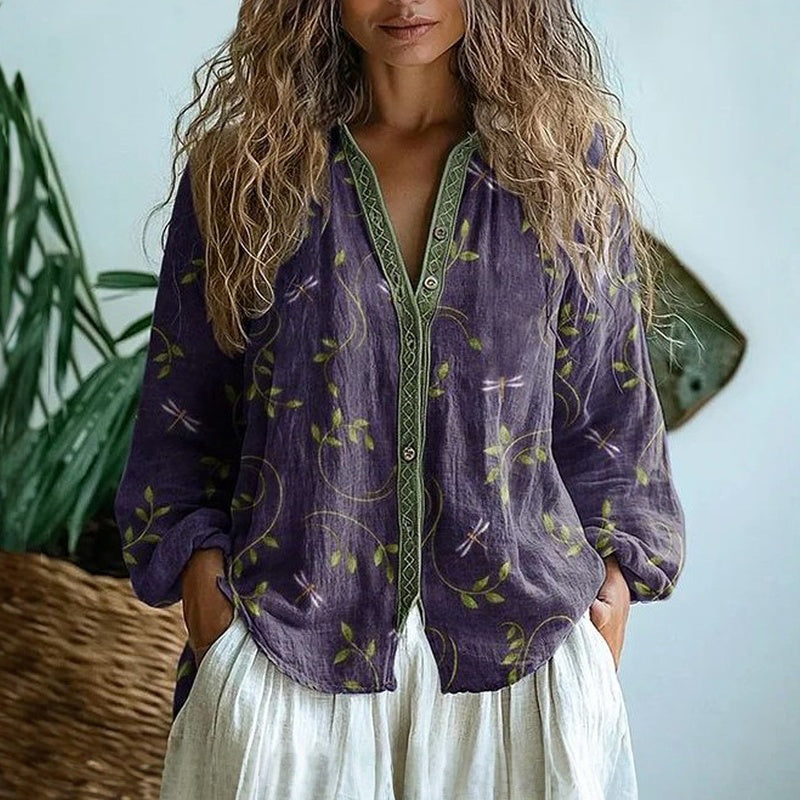 Brianna Shirt - Elegant Vintage Floral Print