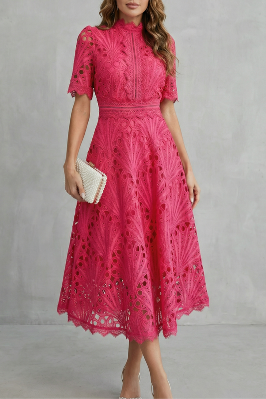 Elegant Midi Lace Dress - Sophisticated Elegant Dress
