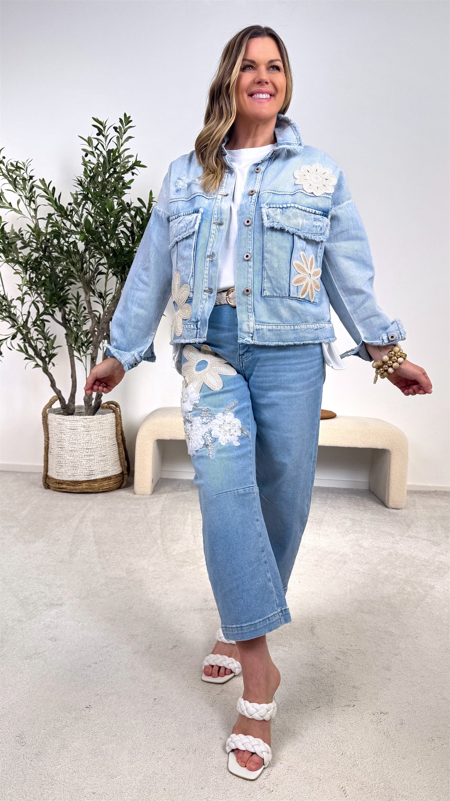 Flower Power Muse - Playful Denim Jacket