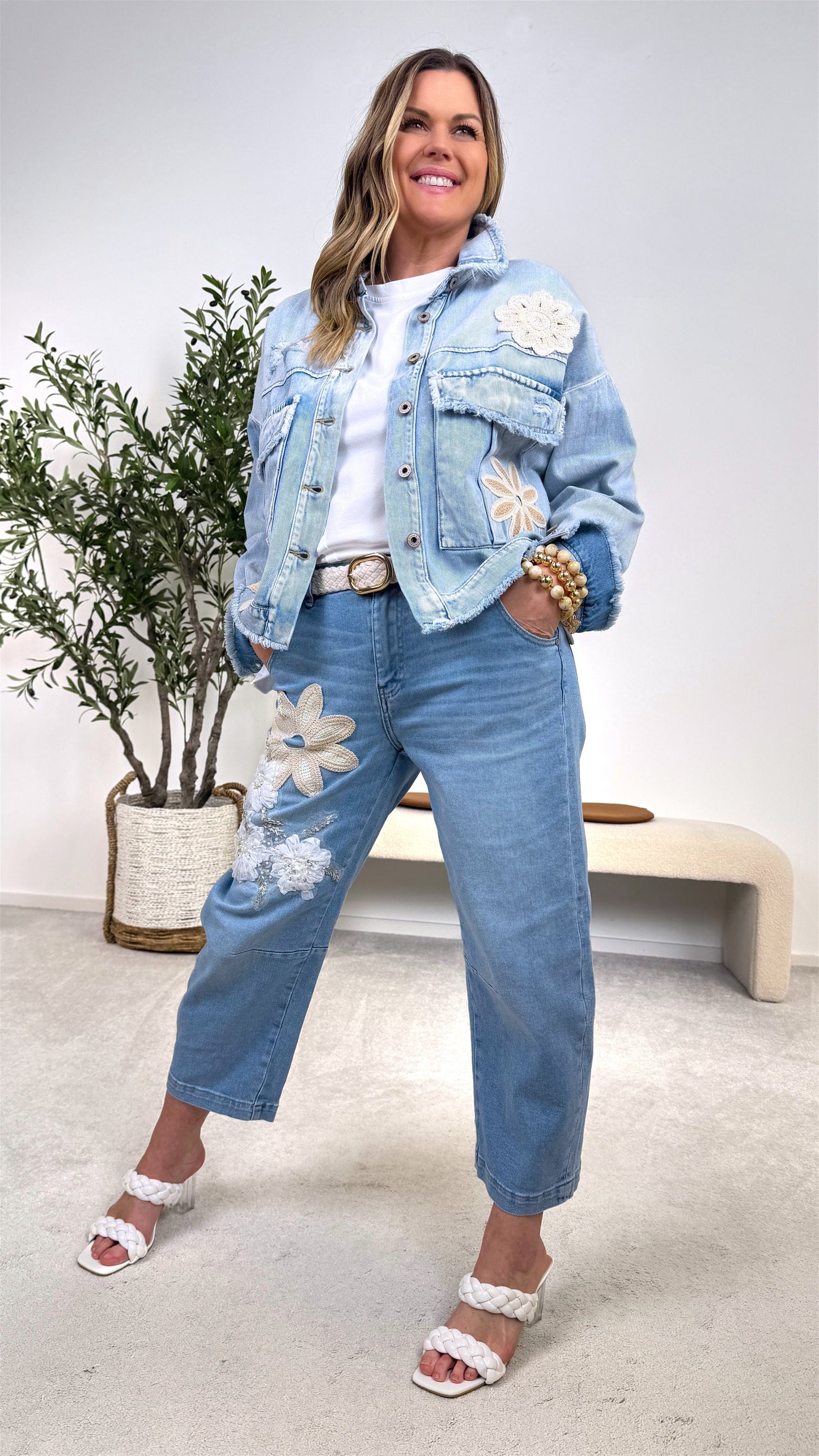 Flower Power Muse - Playful Denim Jacket