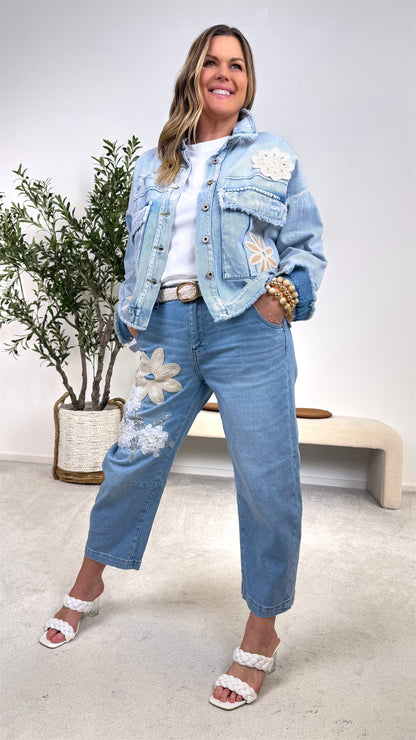 Flower Power Muse - Playful Denim Jacket