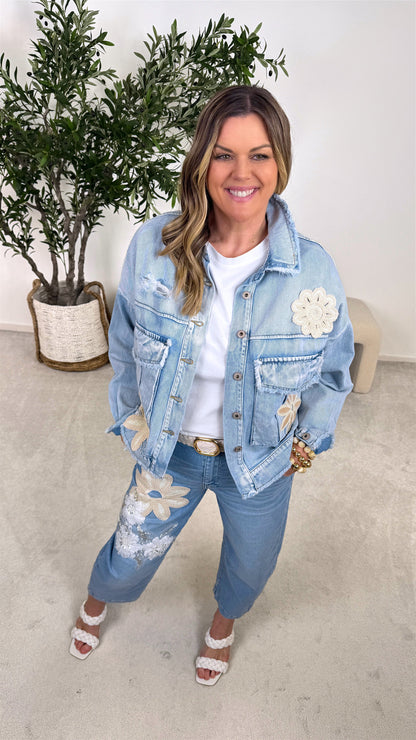 Flower Power Muse - Playful Denim Jacket
