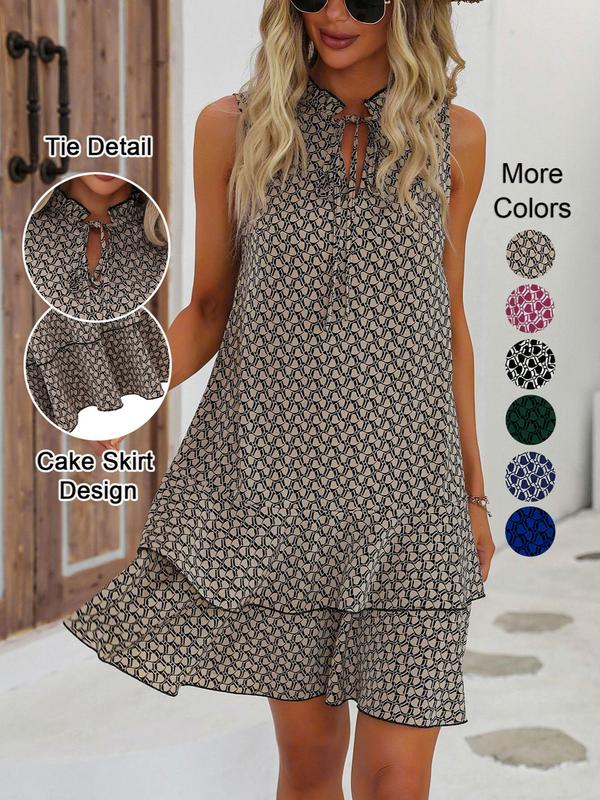 Women's Dress with Bow and Geometric Pattern