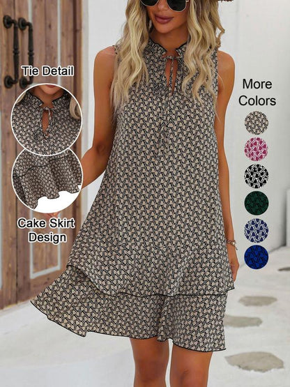 Women's Dress with Bow and Geometric Pattern
