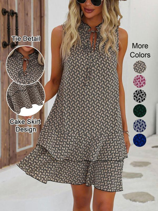 Women's Dress with Bow and Geometric Pattern