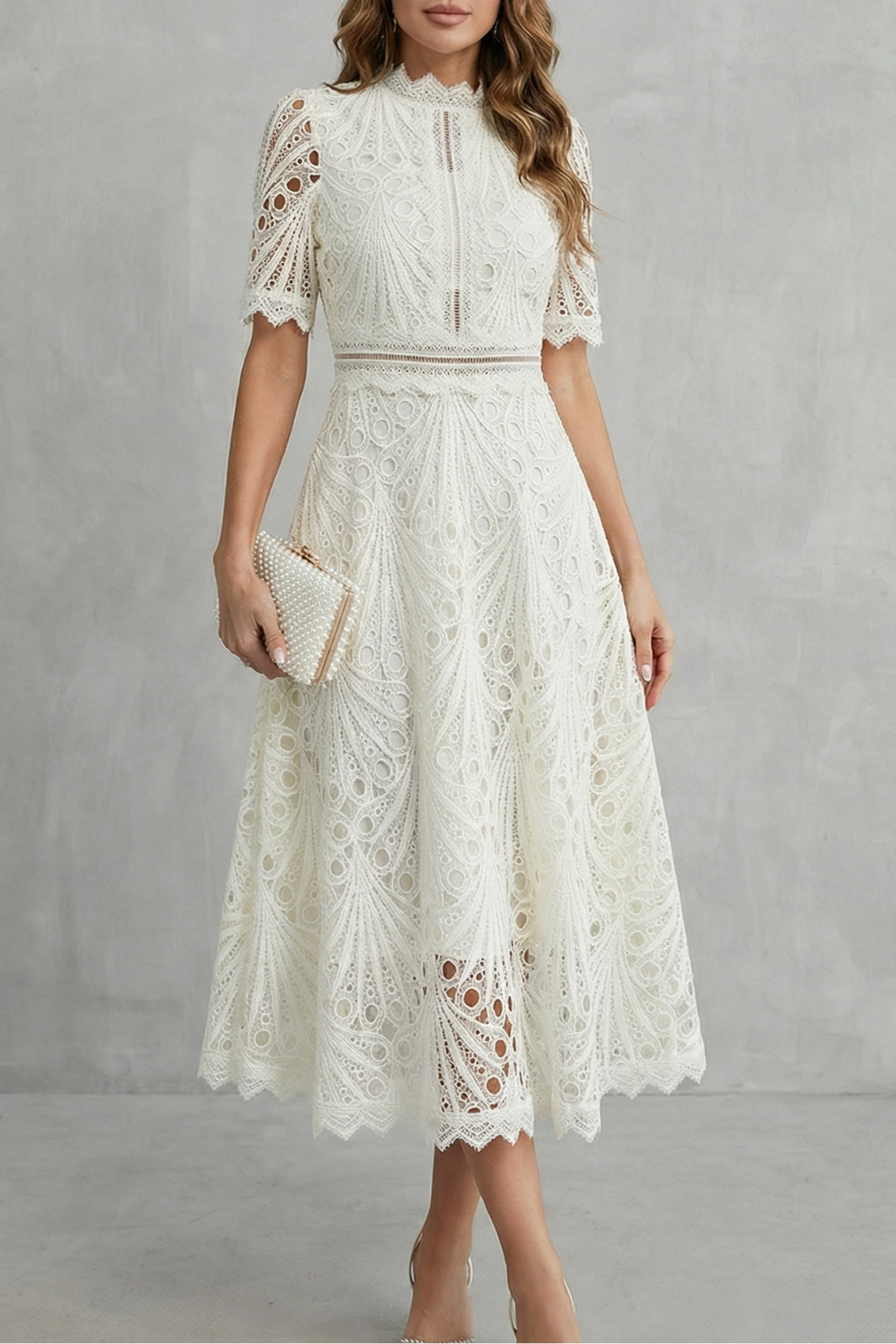 Elegant Midi Lace Dress - Sophisticated Elegant Dress