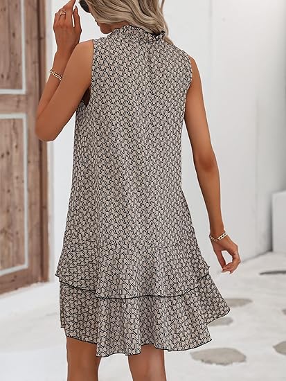 Women's Dress with Bow and Geometric Pattern