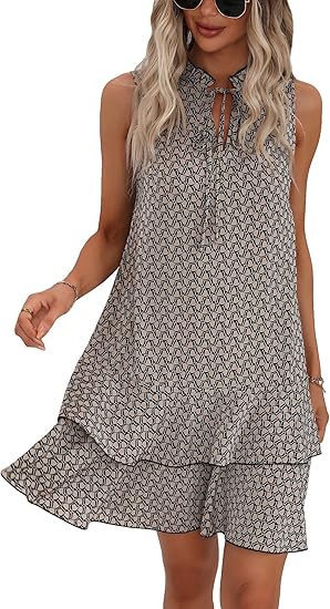 Women's Dress with Bow and Geometric Pattern