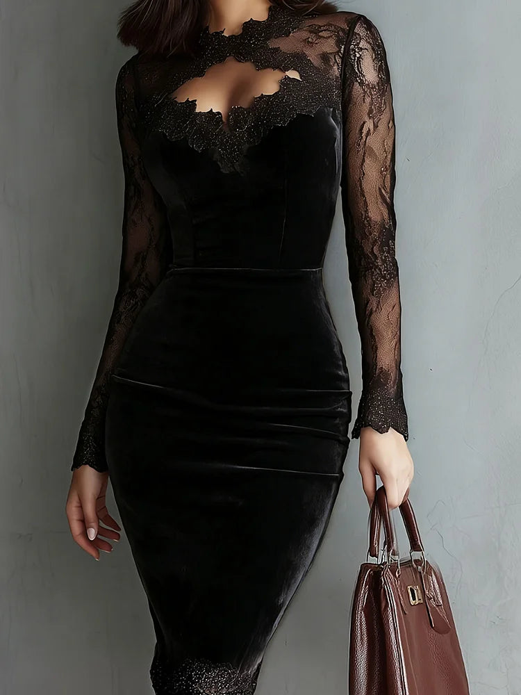 Sexy Lace Dress with V-Neck - Comfortable Dress