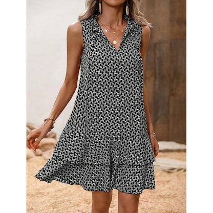Women's Dress with Bow and Geometric Pattern