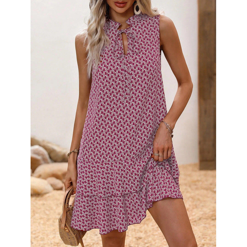 Women's Dress with Bow and Geometric Pattern
