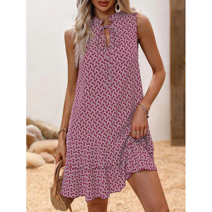 Women's Dress with Bow and Geometric Pattern