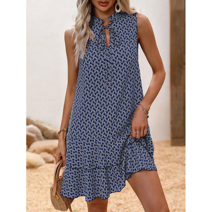 Women's Dress with Bow and Geometric Pattern