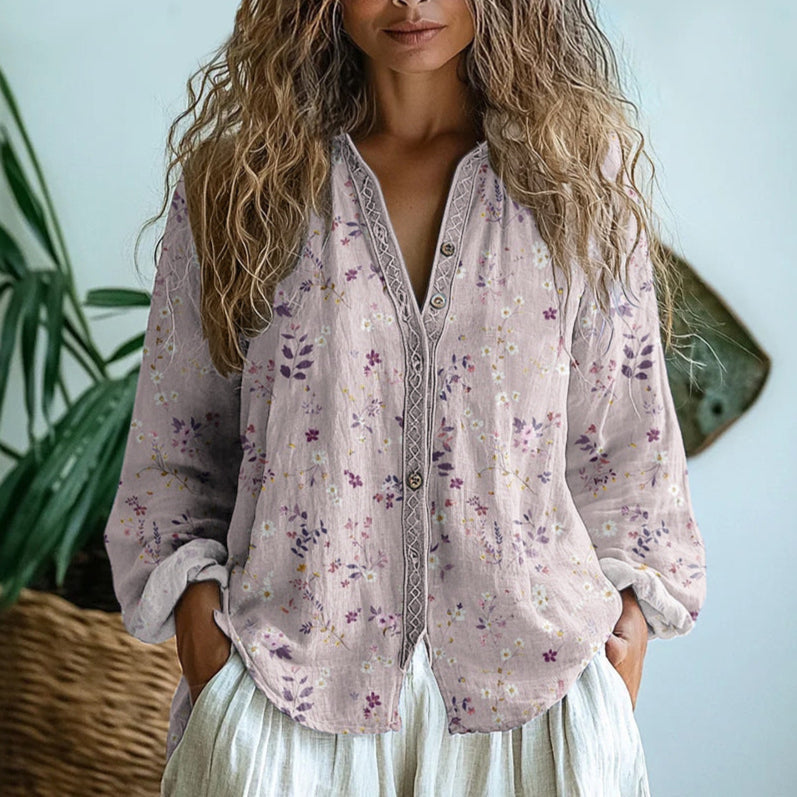 Brianna Shirt - Elegant Vintage Floral Print