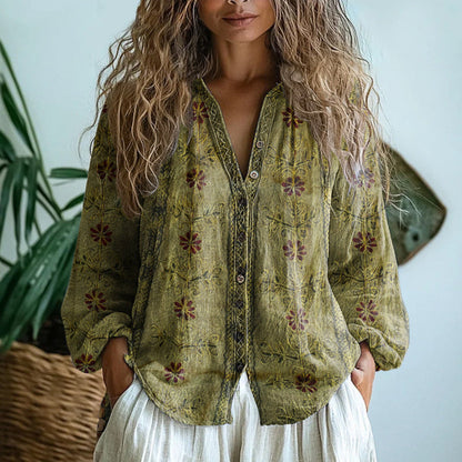 Brianna Shirt - Elegant Vintage Floral Print