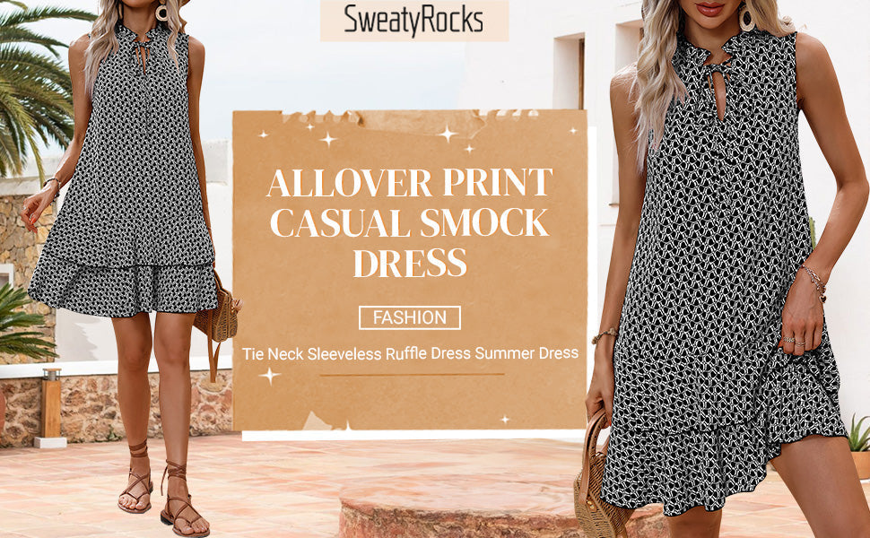 Women's Dress with Bow and Geometric Pattern