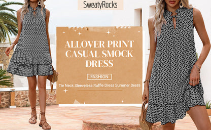 Women's Dress with Bow and Geometric Pattern