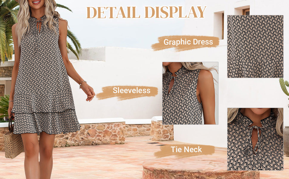 Women's Dress with Bow and Geometric Pattern