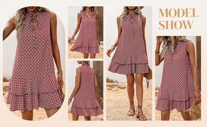 Women's Dress with Bow and Geometric Pattern